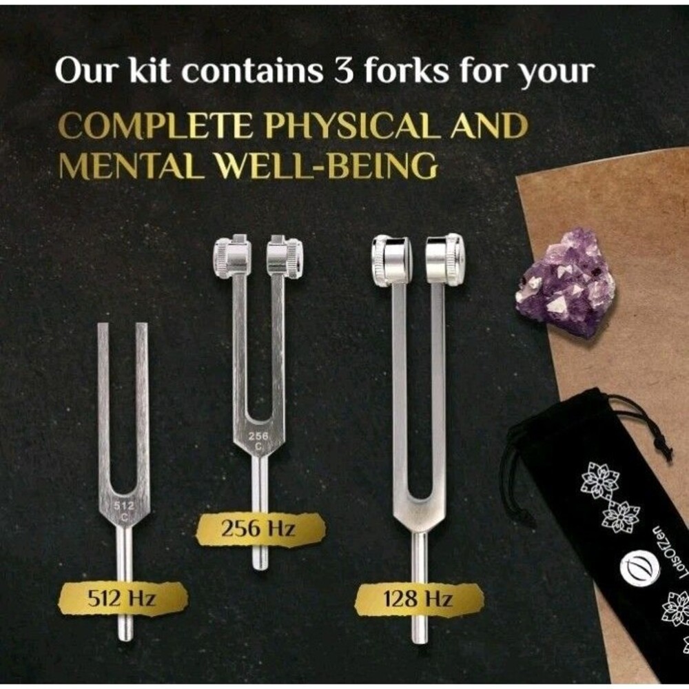 Tuning Forks for Healing Set 128Hz, 256Hz, 512Hz — Essential Yoga and Meditation - Picture 14 of 14